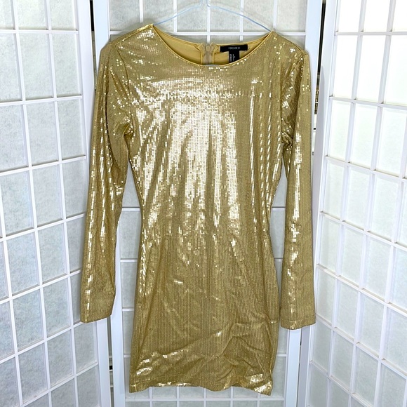 Gold Sequin Long Sleeve Dress - Picture 1 of 5